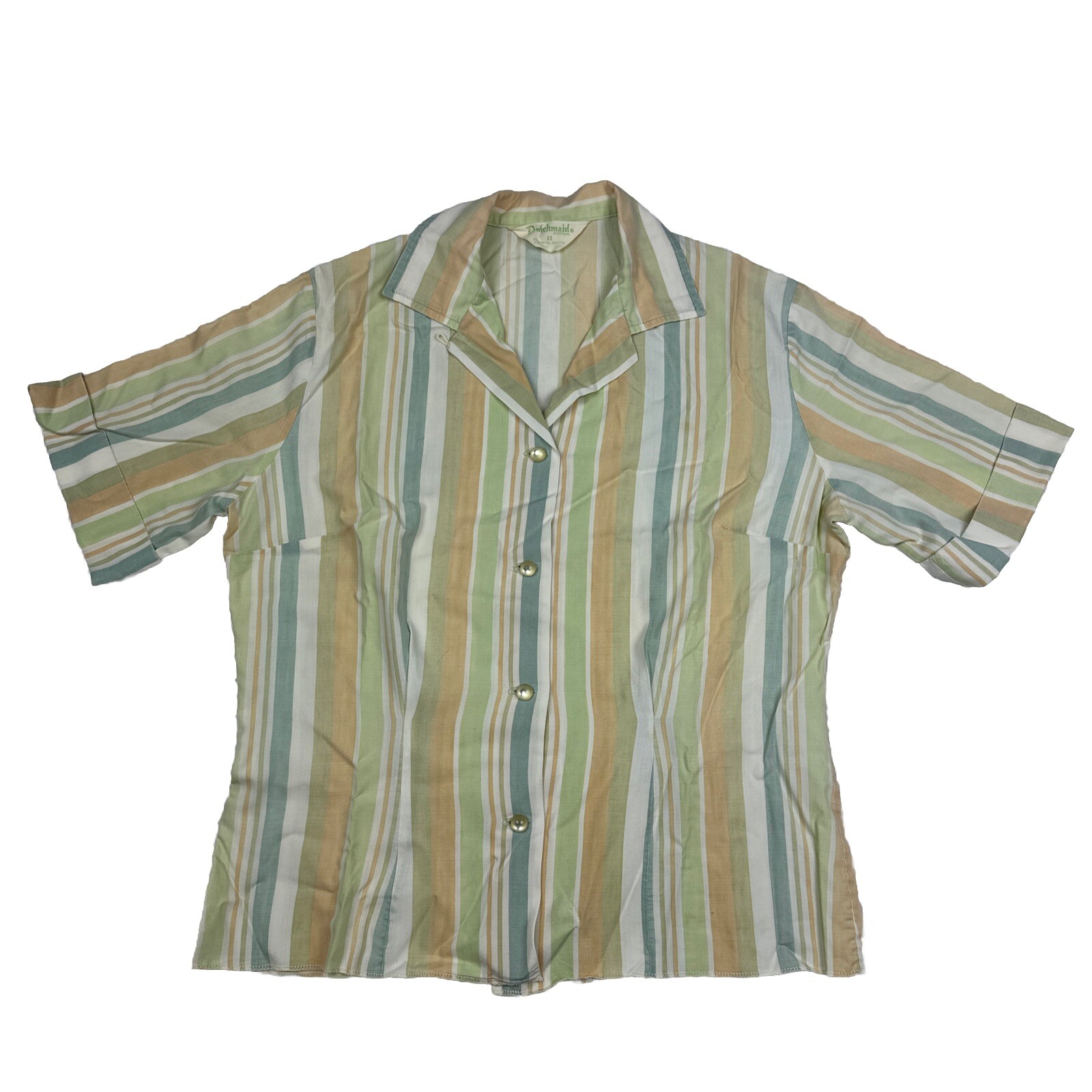 Vintage 60s Dutchmaid Loop Collar Rayon Stripe Button Down Womens 32 Selvedge