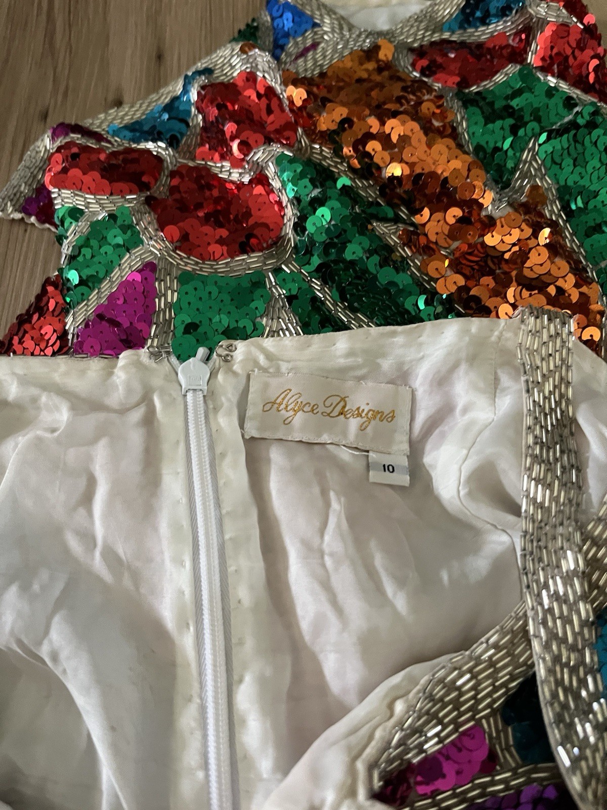 Vintage 80’s 90’s Sequin Mini Formal Dress Alyce Designs Bold Multi Color Sz. 6