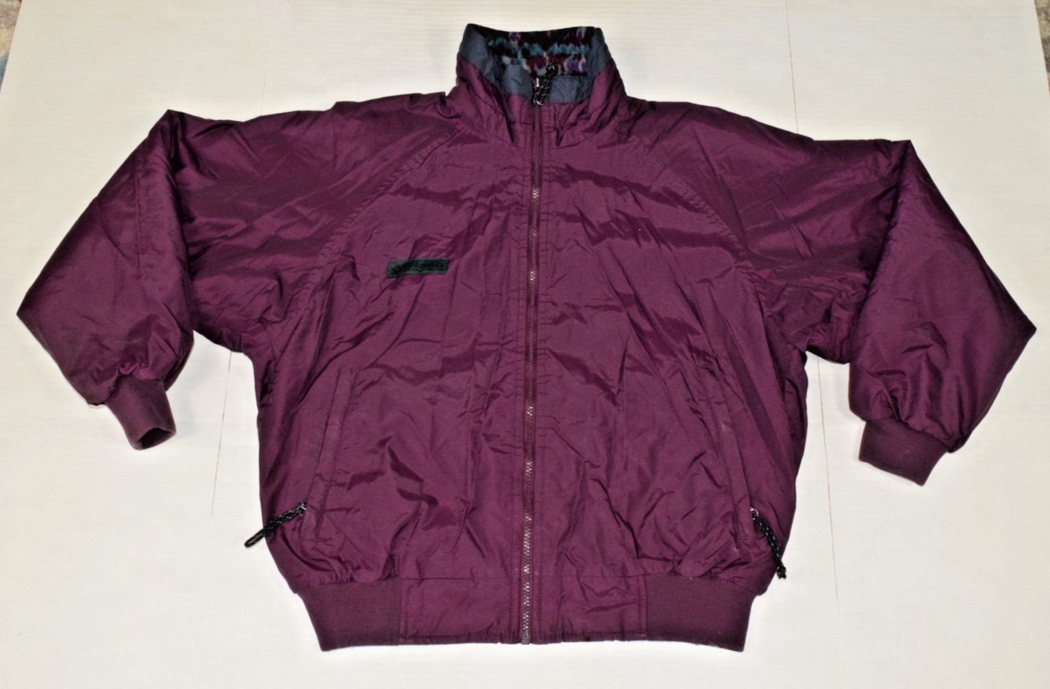 Vintage Columbia Jacket Size S 90s Plum Purple Abstract Aztec Nylon Fleece Lined