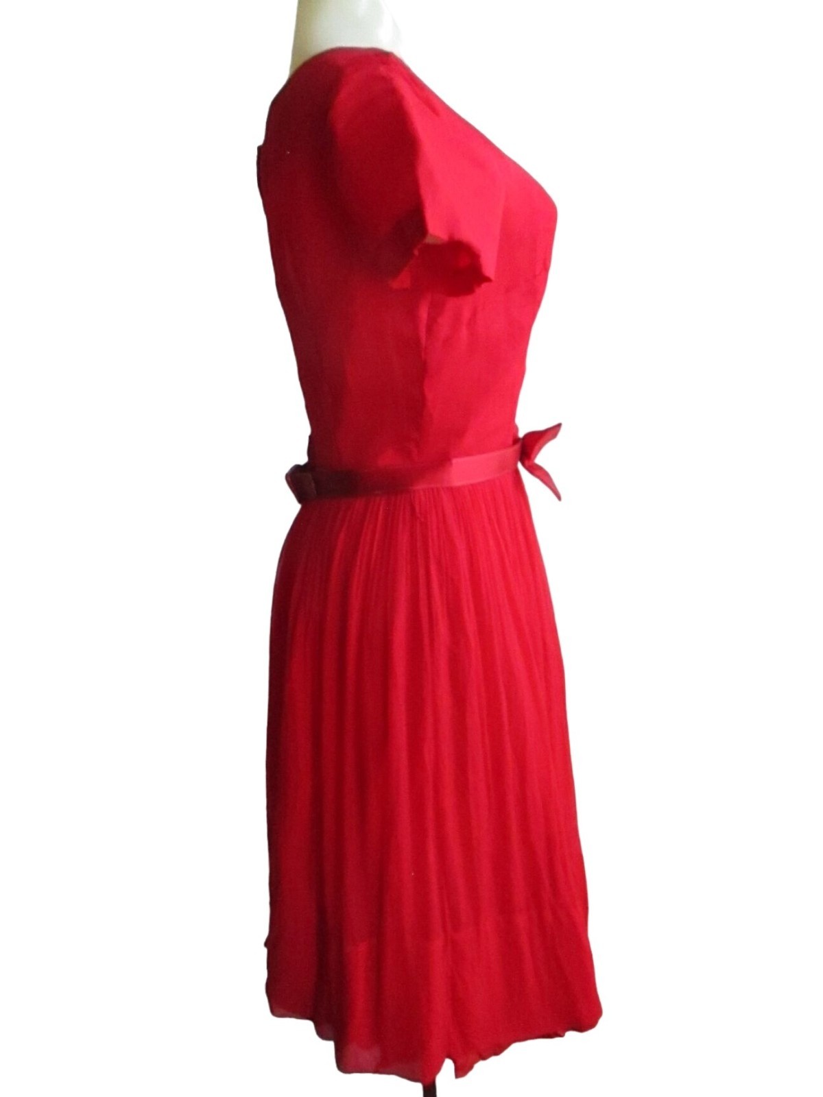 sz 14 True Vintage 1950’s Dress L’Aiglon Rayon Cherry Red Belted MCM Atomic