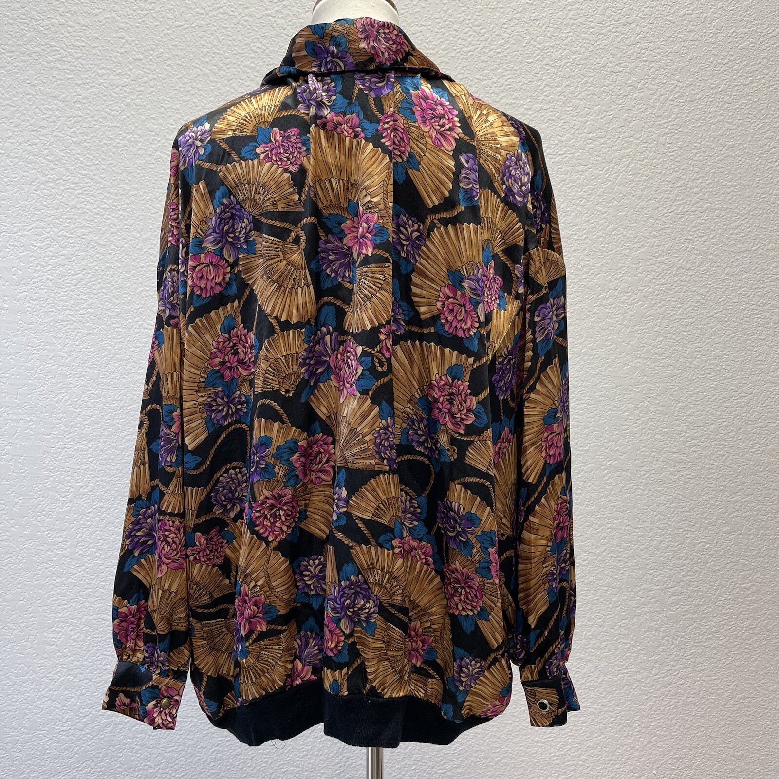 Jordan II Womens Vintage Silky Jacket Asian Inspired Fans Gold Purple Blue