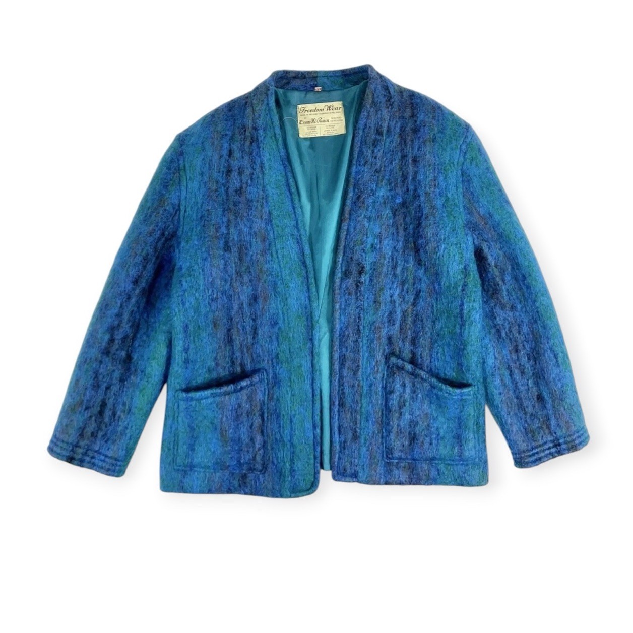 VTG WOOL MOHAIR SWEATER LINED JACKET BLAZER MOD AVANT GARDE PUFF SHAG NEW WAVE