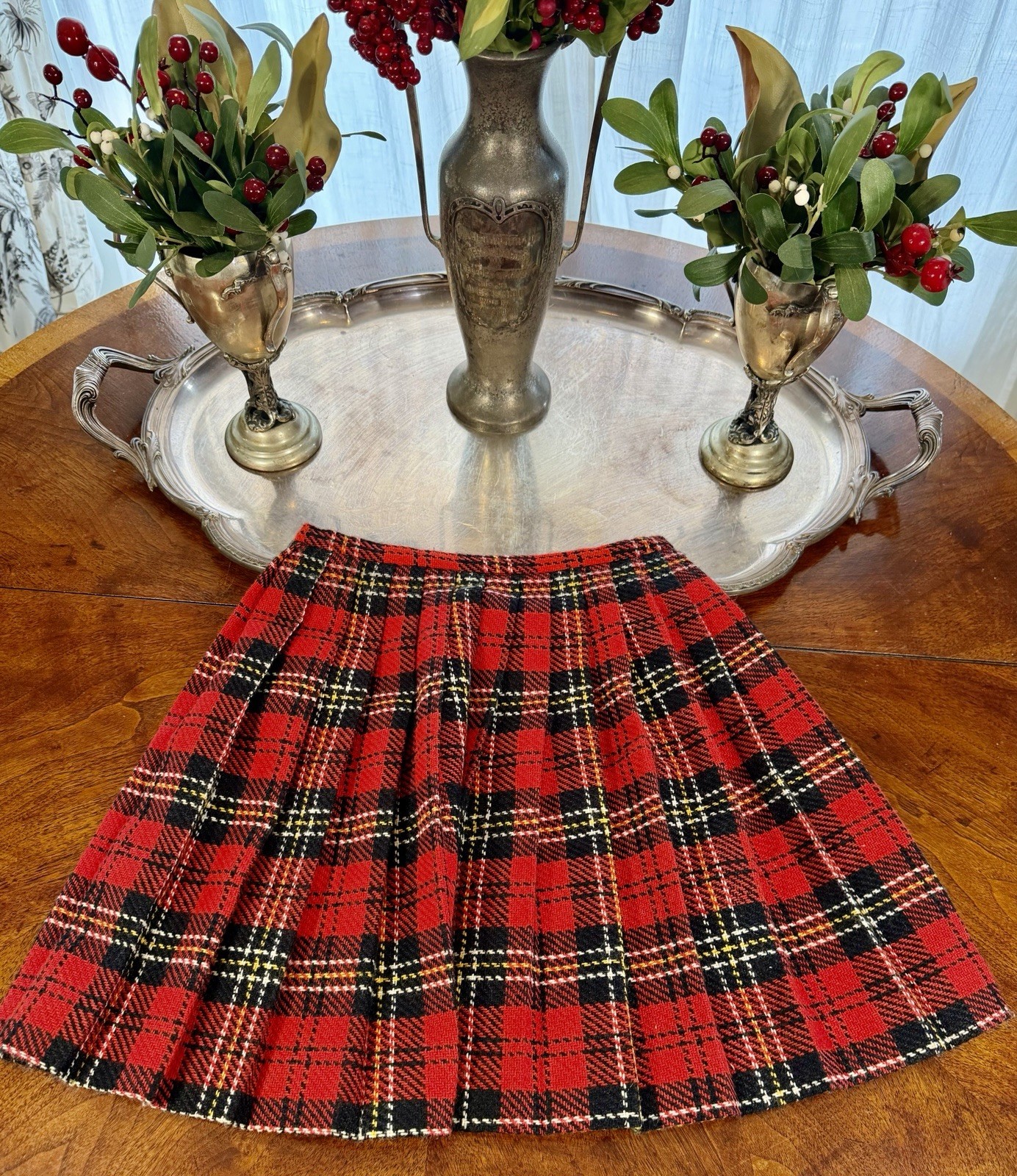 Vintage 1970s Girl’s Girltown Red & Black Plaid Wool Skirt/Kilt
