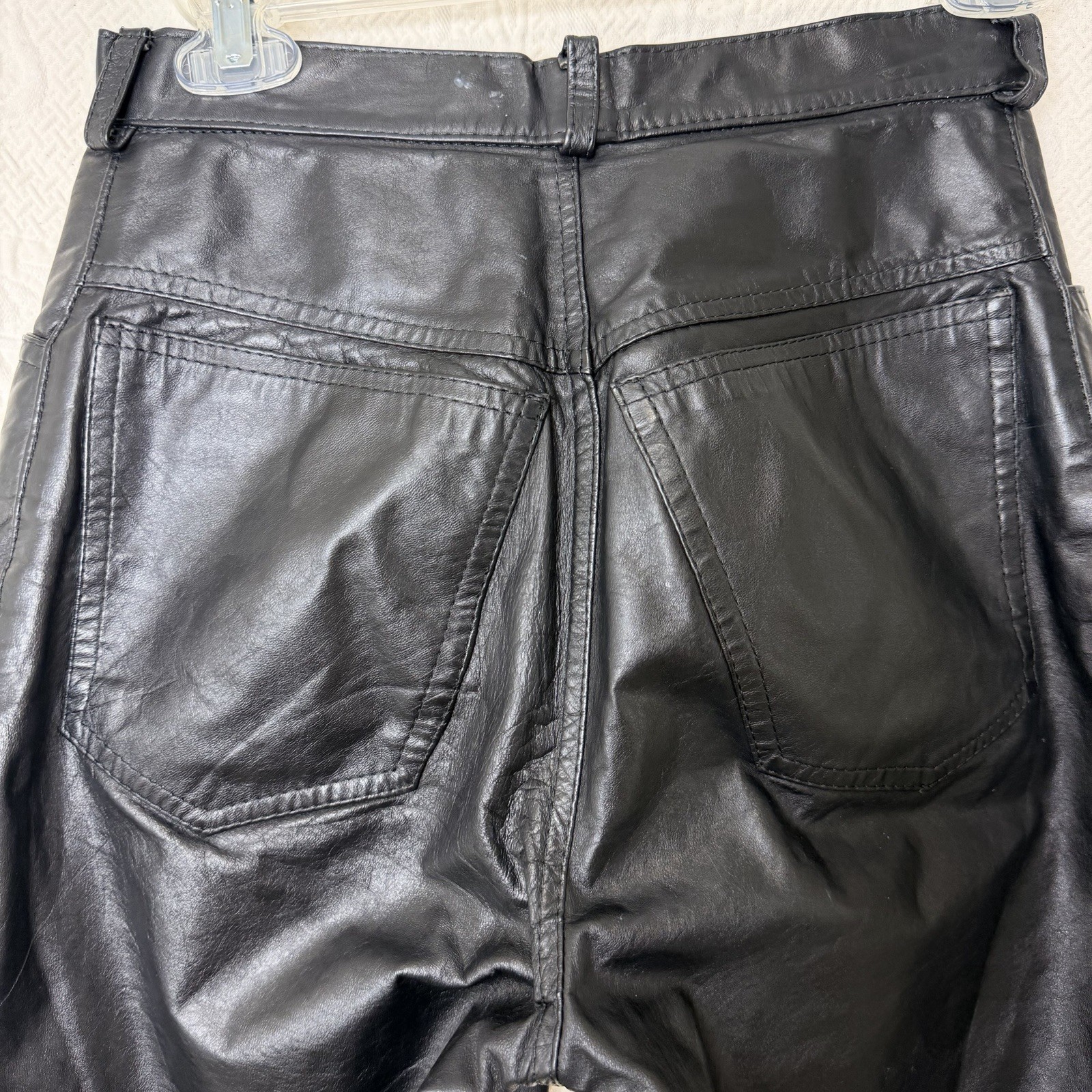 Vintage 70s 80s Euro High-Waisted Black Leather Womens Pants Sz 38 2/4 Glam Rock