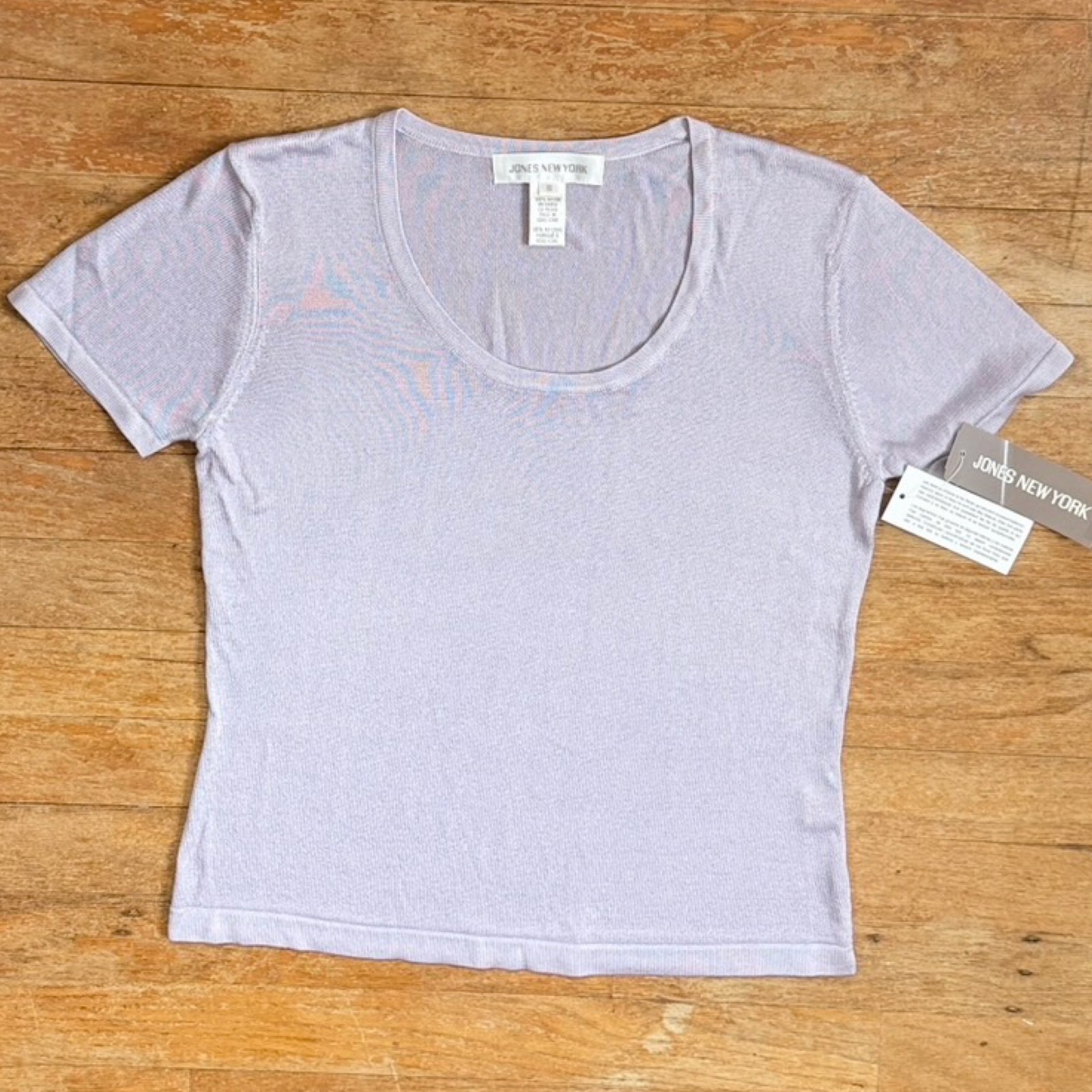 Vintage Lavender Purple Knit Rayon Top Womens Size Small 90s Blouse Shirt Scoop