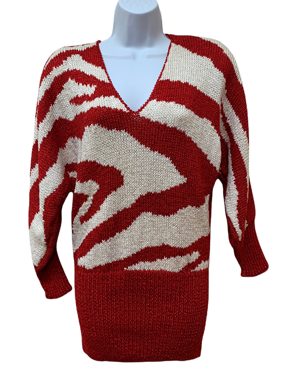 Vintage Antonella Preve Women L Hand Knit Wool/Rayon Retro 80’s Sweater NEW NOS