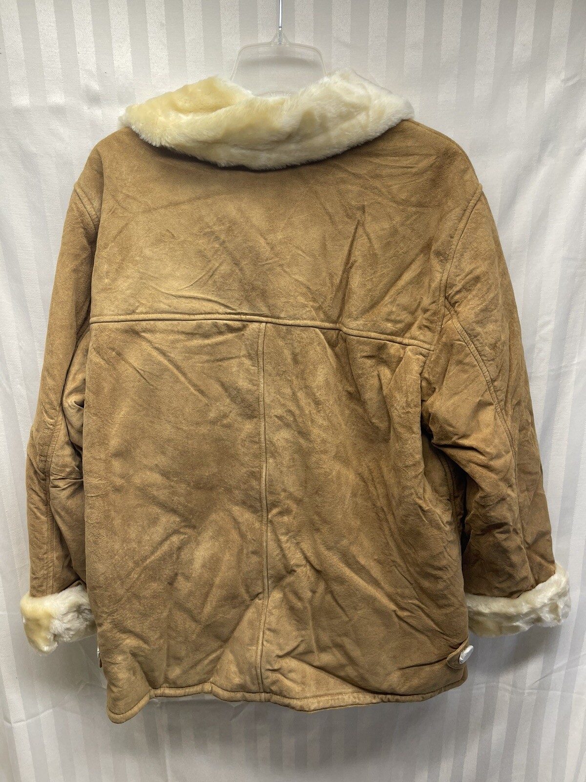Women’s Vintage Dennis Basso Genuine Leather Coat Faux Fur Jacket Size L NEW NEW
