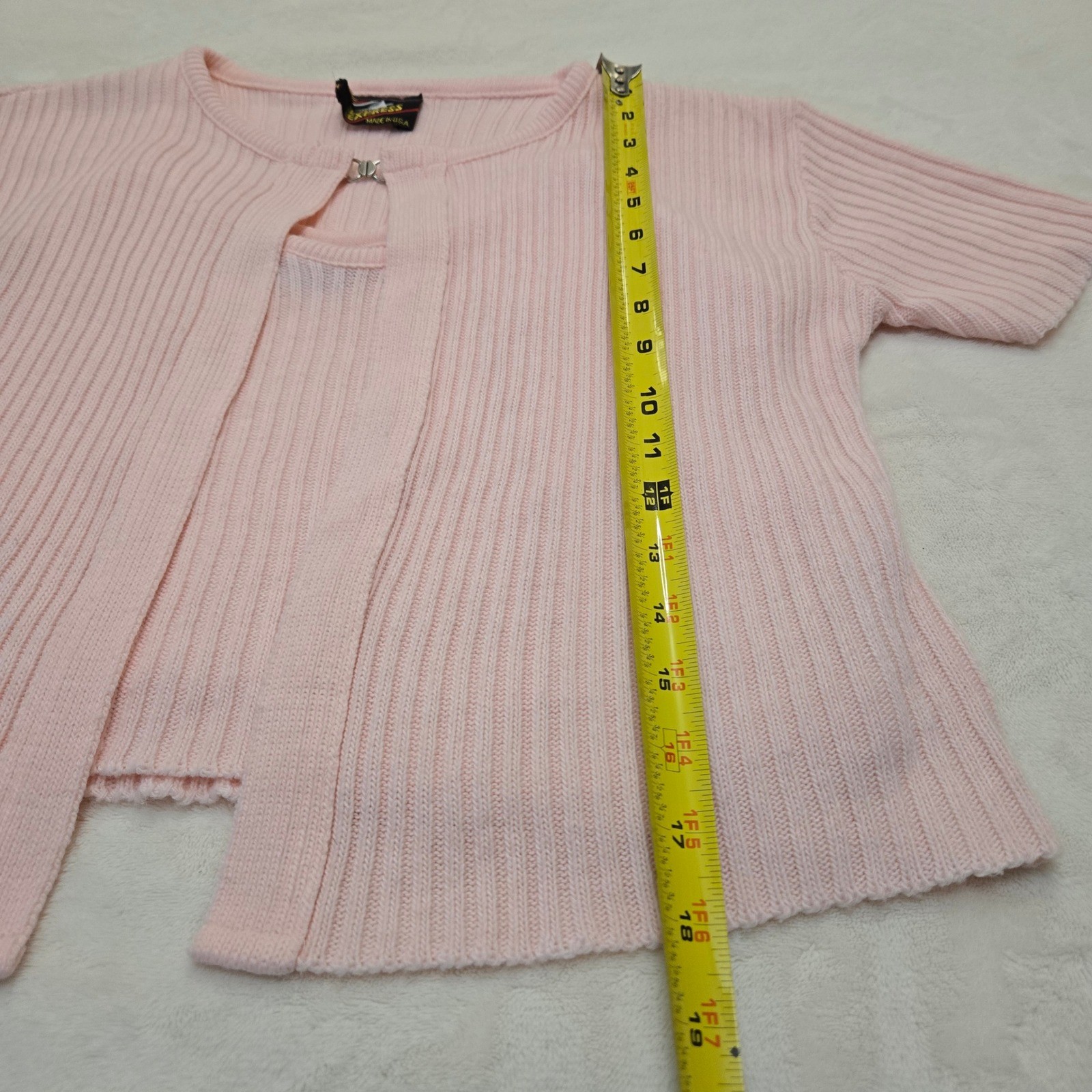 LA Express Vintage 90s Pink Ribbed Short Sleeve Knit Cardigan Tank Set Medium
