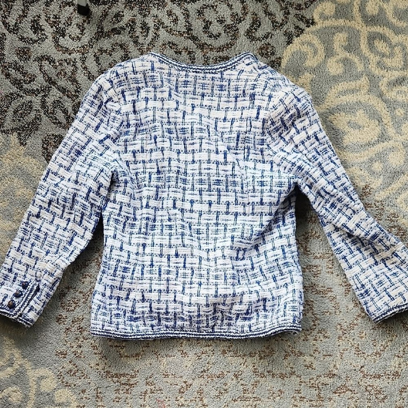 Vintage Drazens Tweed Blazer and Skirt Suit Set Blue White