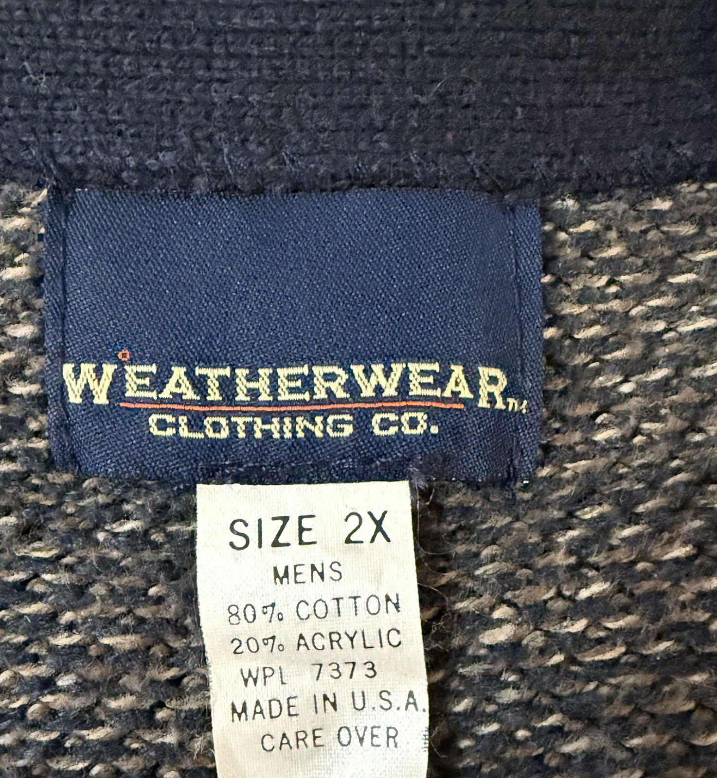 Vintage Sweater Vest Button Front Cotton Weatherware 2X USA Baggy Grandpa