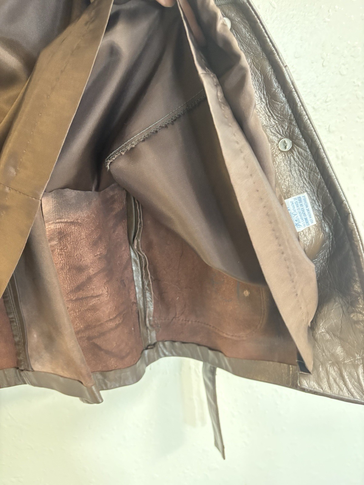 70s Womens S Raccoon Fur Brown Leather Peter Caruso Belted Jacket Coat Vintage