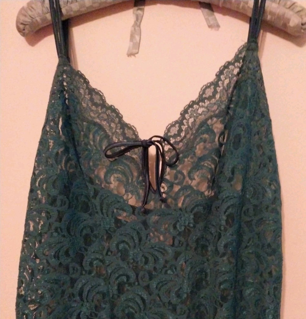 Delicates Teal Sheer Lace Front & Back Nylon Short Nightie Womens Plus Size XL