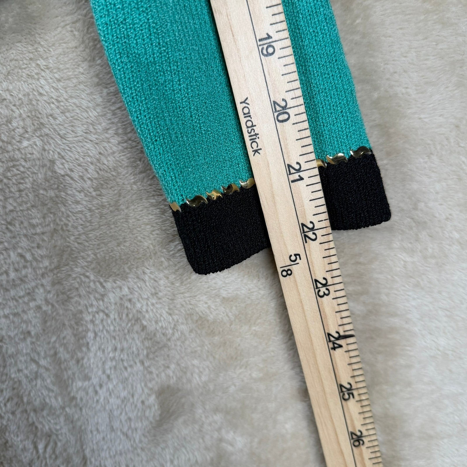 J.S.S. Vintage Teal Green Wool Blend Knit Cardigan Jacket Black Gold Trim Small