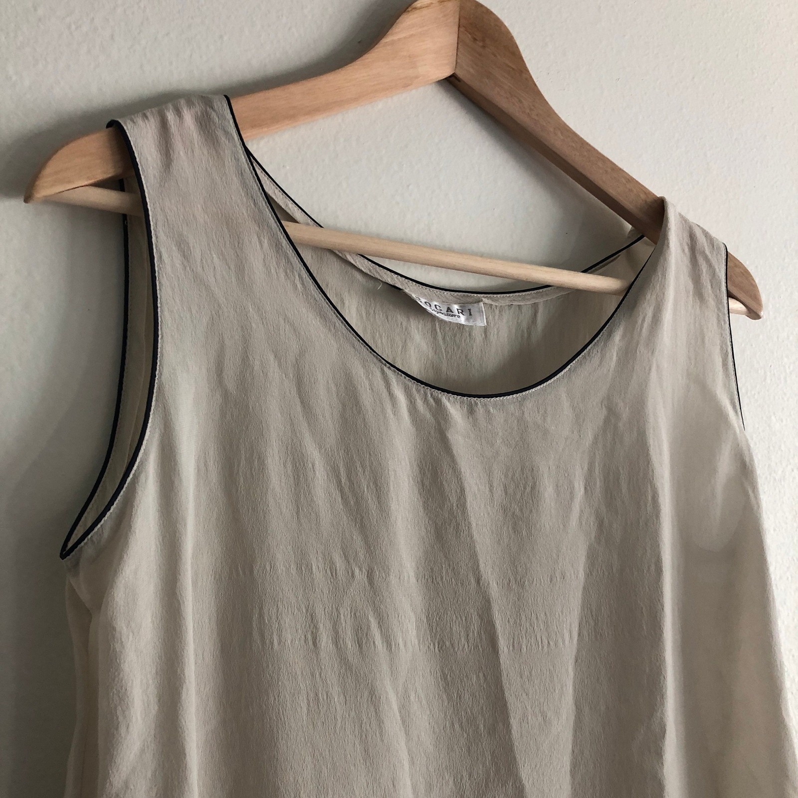 Vintage Semisheer Creme Silk Bogari Signature Loose Tank Top / White Blouse