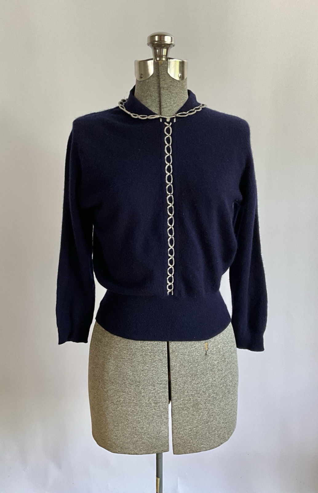 Vintage 1950’s Ballantyne Navy Cashmere Intarsia Sweater