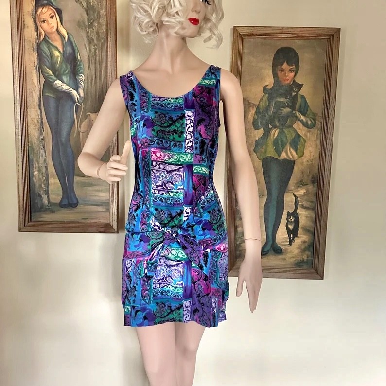 Vintage 80s Hawaiian Sarong Dress Knapp Studio Tiki Vacay Mini Sundress M