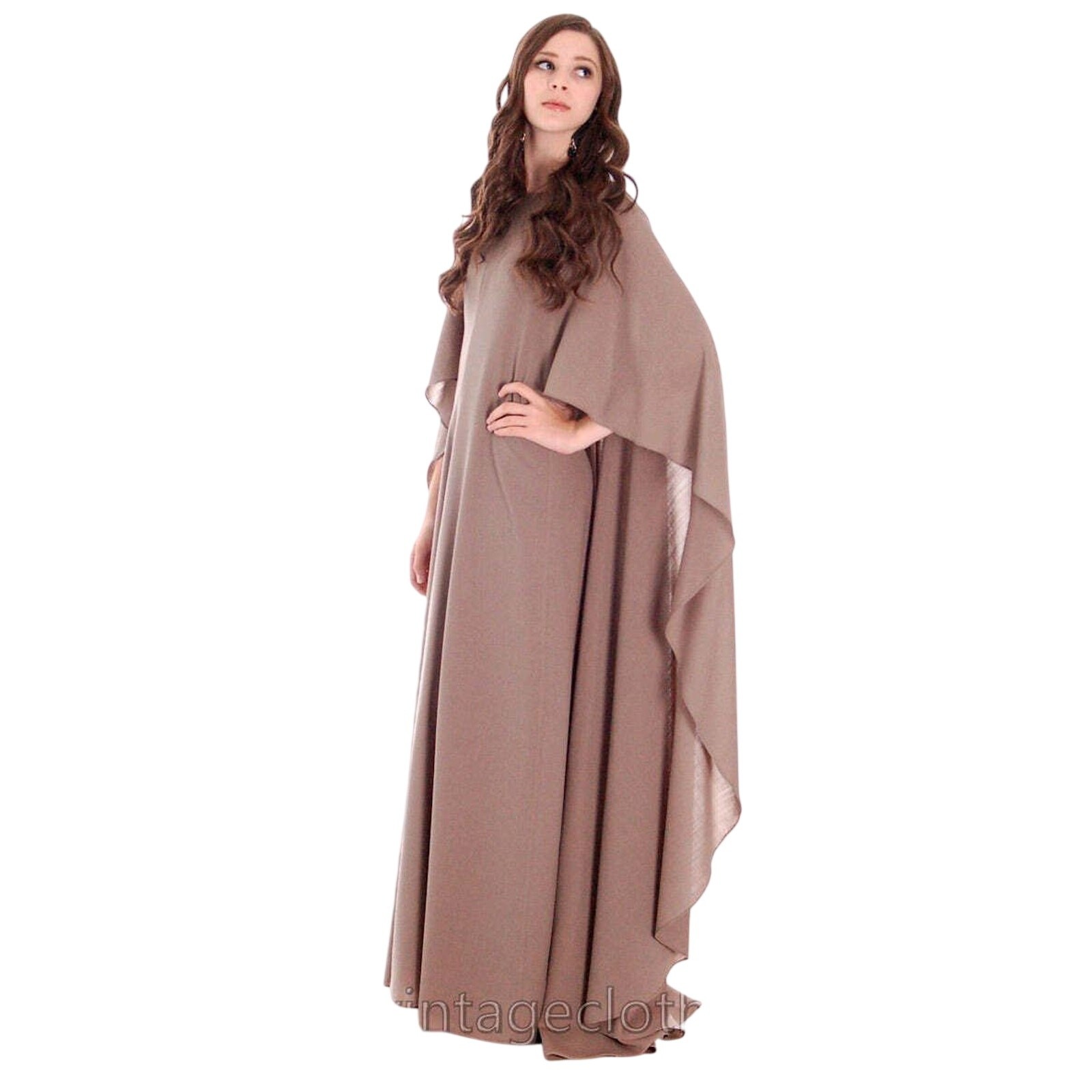 Vuokko VTG 70s Black Wool Voile Designer Gown w/ Full Circle Cape Dress Sz 38 S