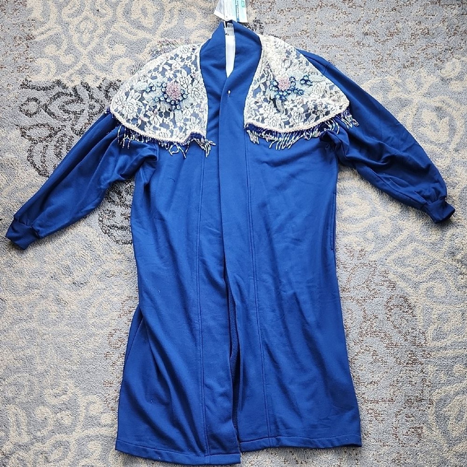 Vintage Lacy Afternoon by Shell Kepler Beaded Duster Cardigan Blue XL