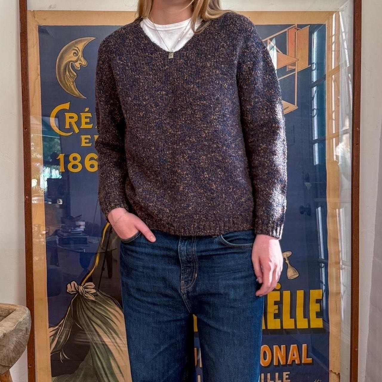 Vintage 1990s RÖE Purple Blue and Brown speckled v neck sweater