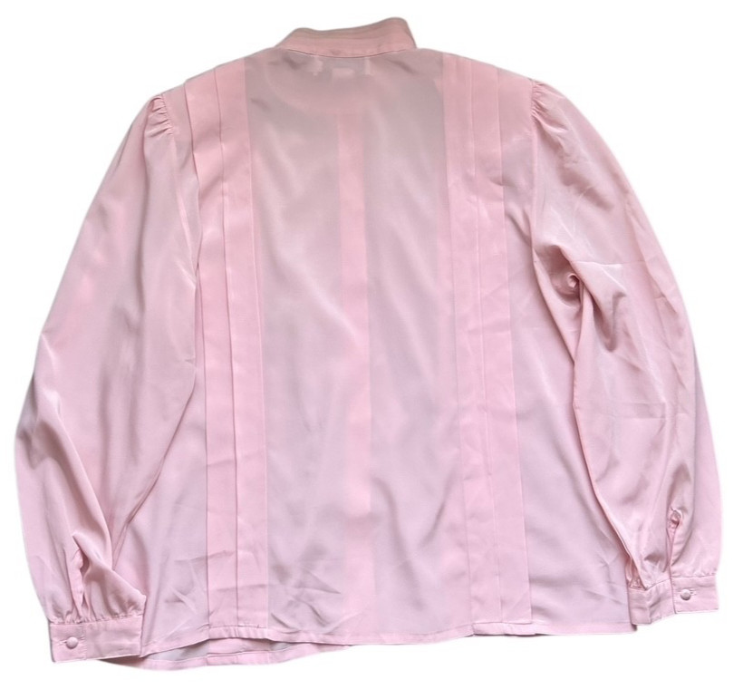 VTG Pink Blouse Pleated Shirt Button Down Size 14 Romantic Whimsical Secretary