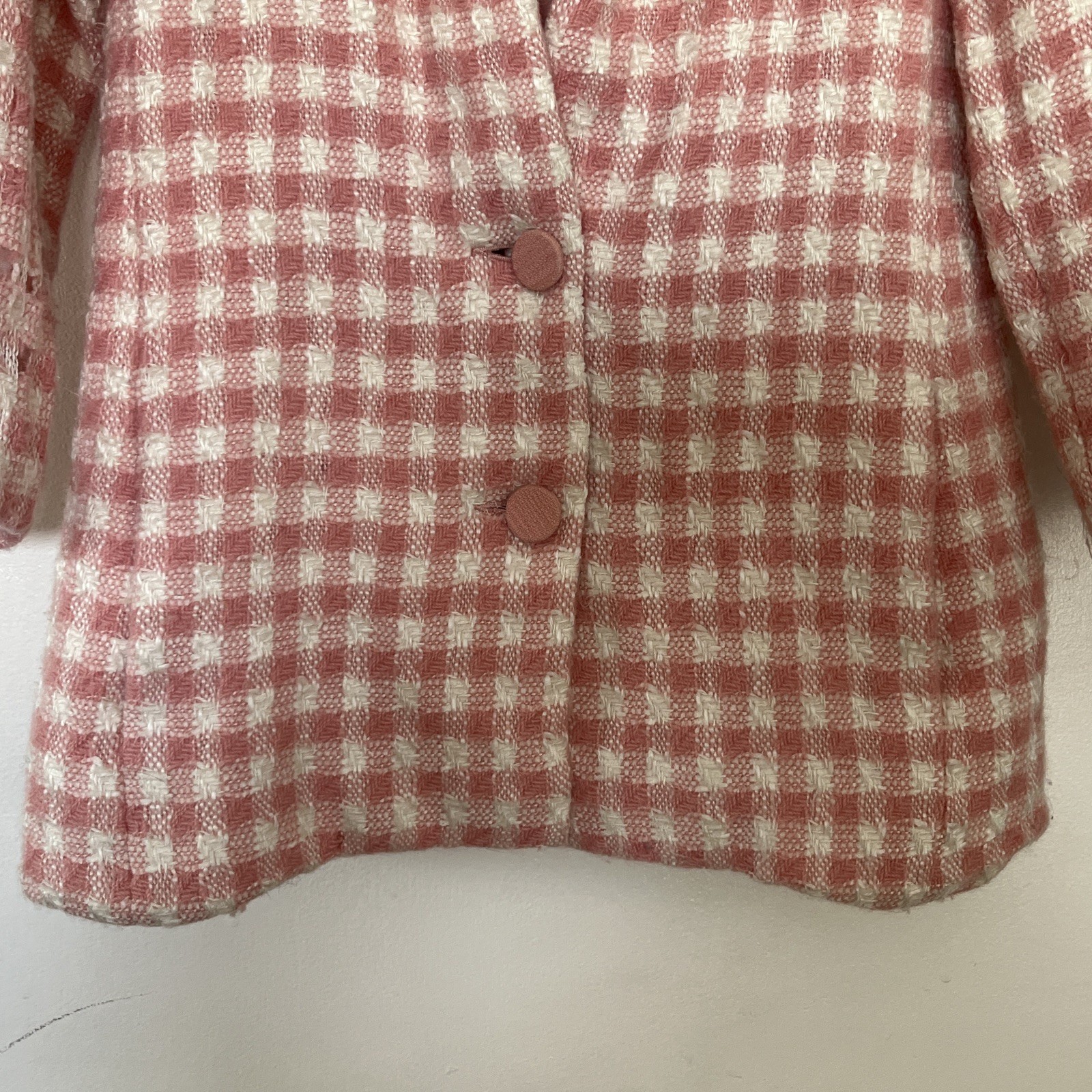 Pink Herrera Blazer Academia Houndstooth Pockets Distressed