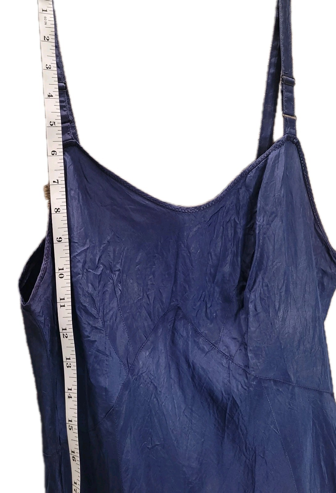 VTG 1940’s Blue Satin Taffeta Pinup Lingerie Full Slip Bias Dress Gown Capri 34