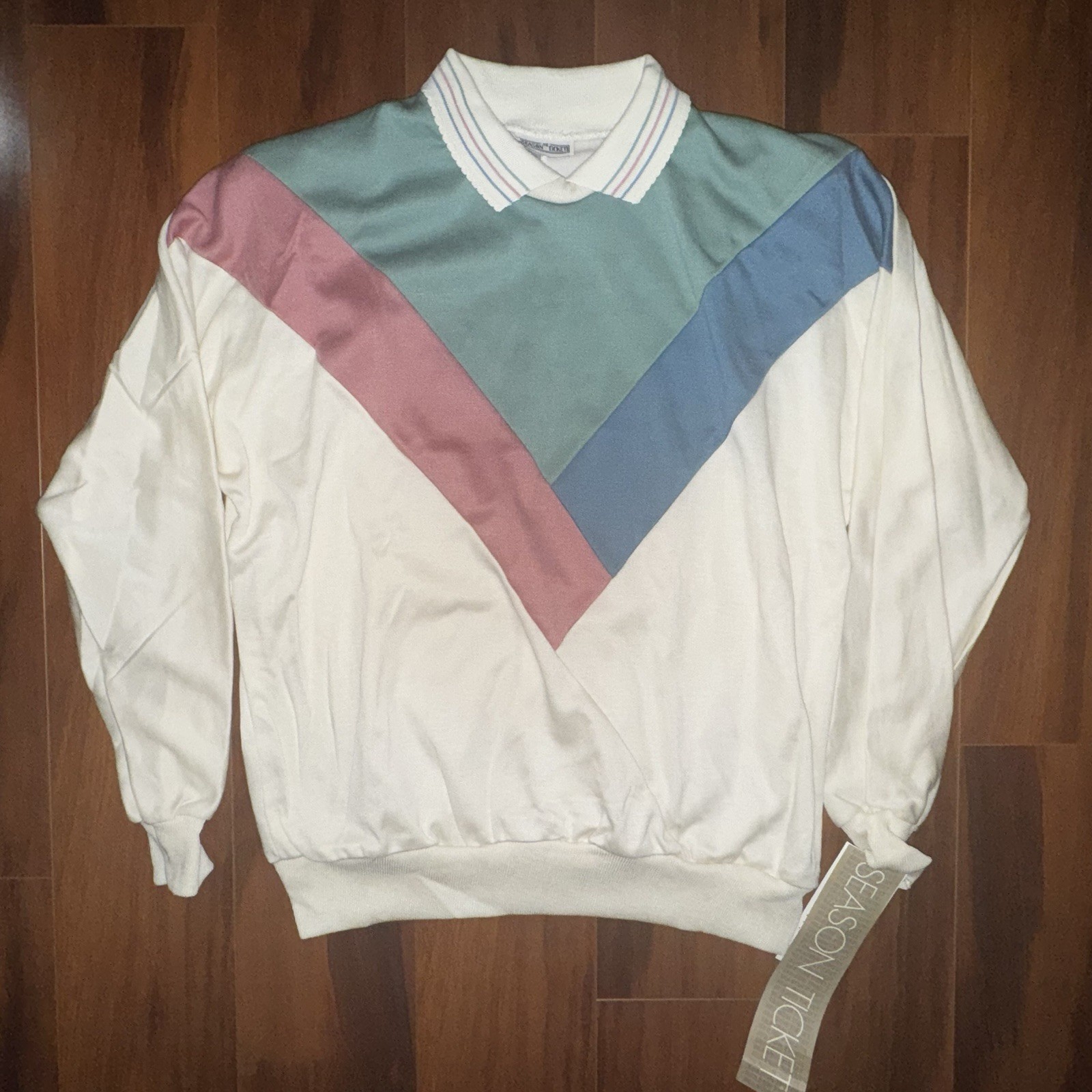 Vintage 80s Season Ticket Grannycore Color Block Sweatshirt NOS Large USA