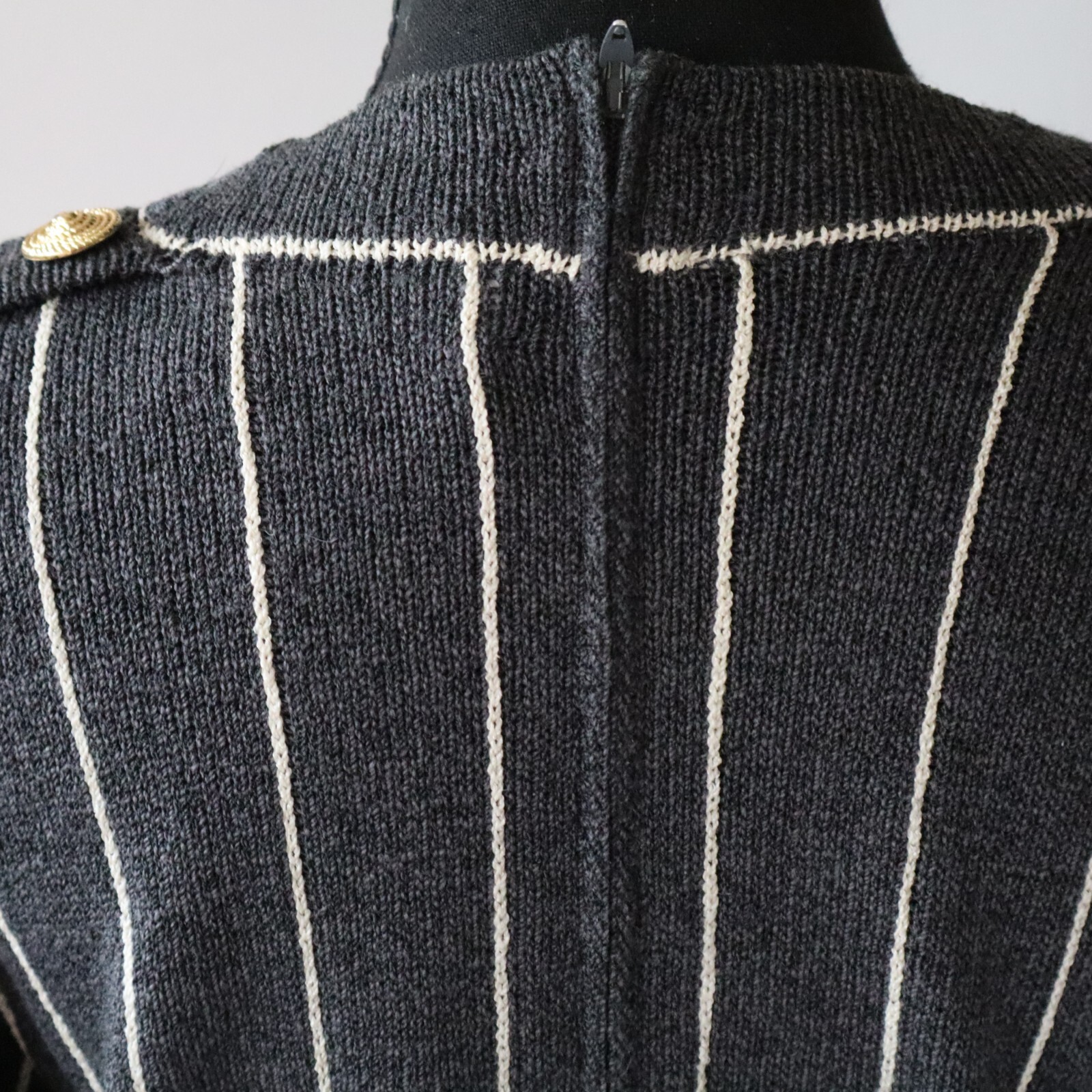 Vtg Don Sayres Wellmore Wool Knit Dress Navy Blue Pinstripe Long Sleeve Sz 10