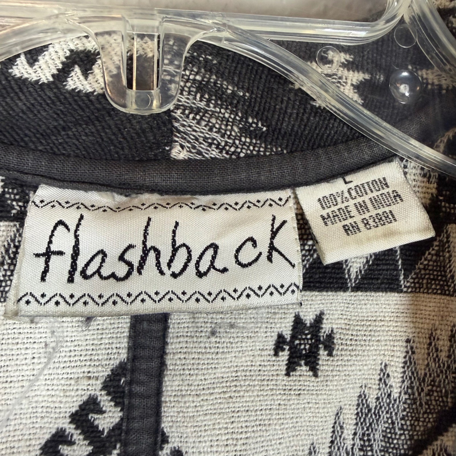 Flashback Vintage Southwestern Cropped Jacket Black White Woven Cotton Large