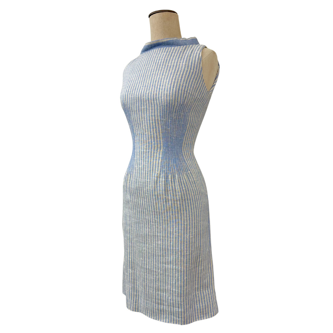 Vintage 1960s Anne Fogarty Blue Striped Wiggle Dress