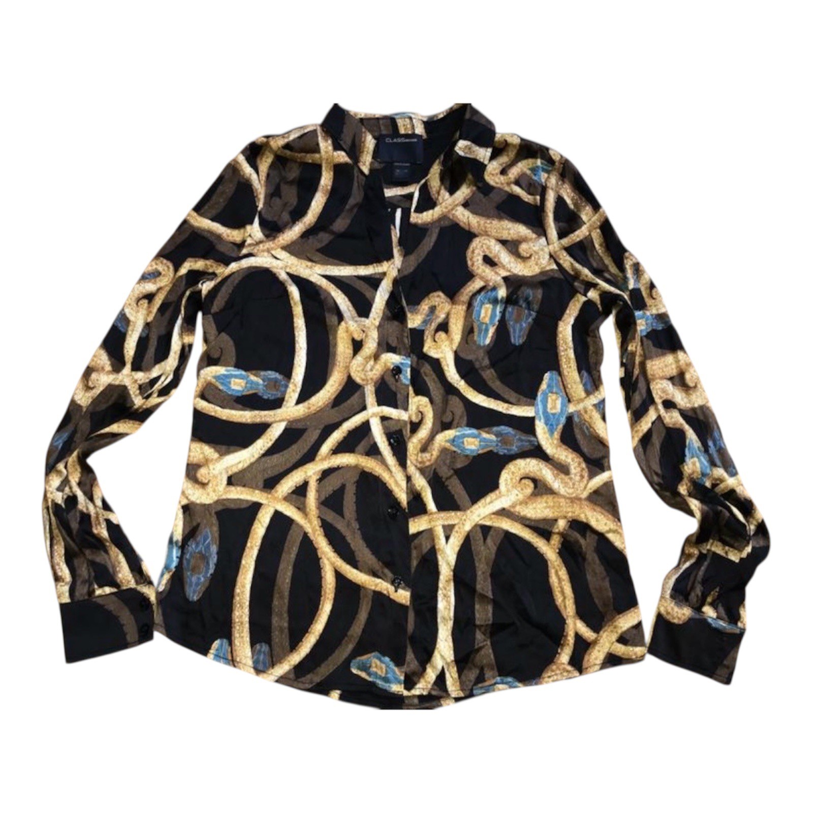 Vintage Roberto Cavalli Class silk Snake Chain Print Blouse Shirt Size S IT 40