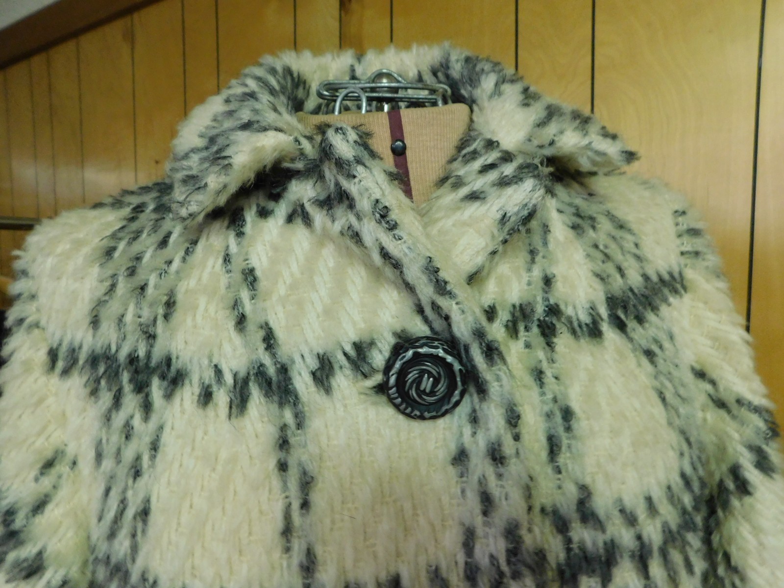Vintage Mar Del By Rice Cream Gray Plaid Coat 43″ Bust