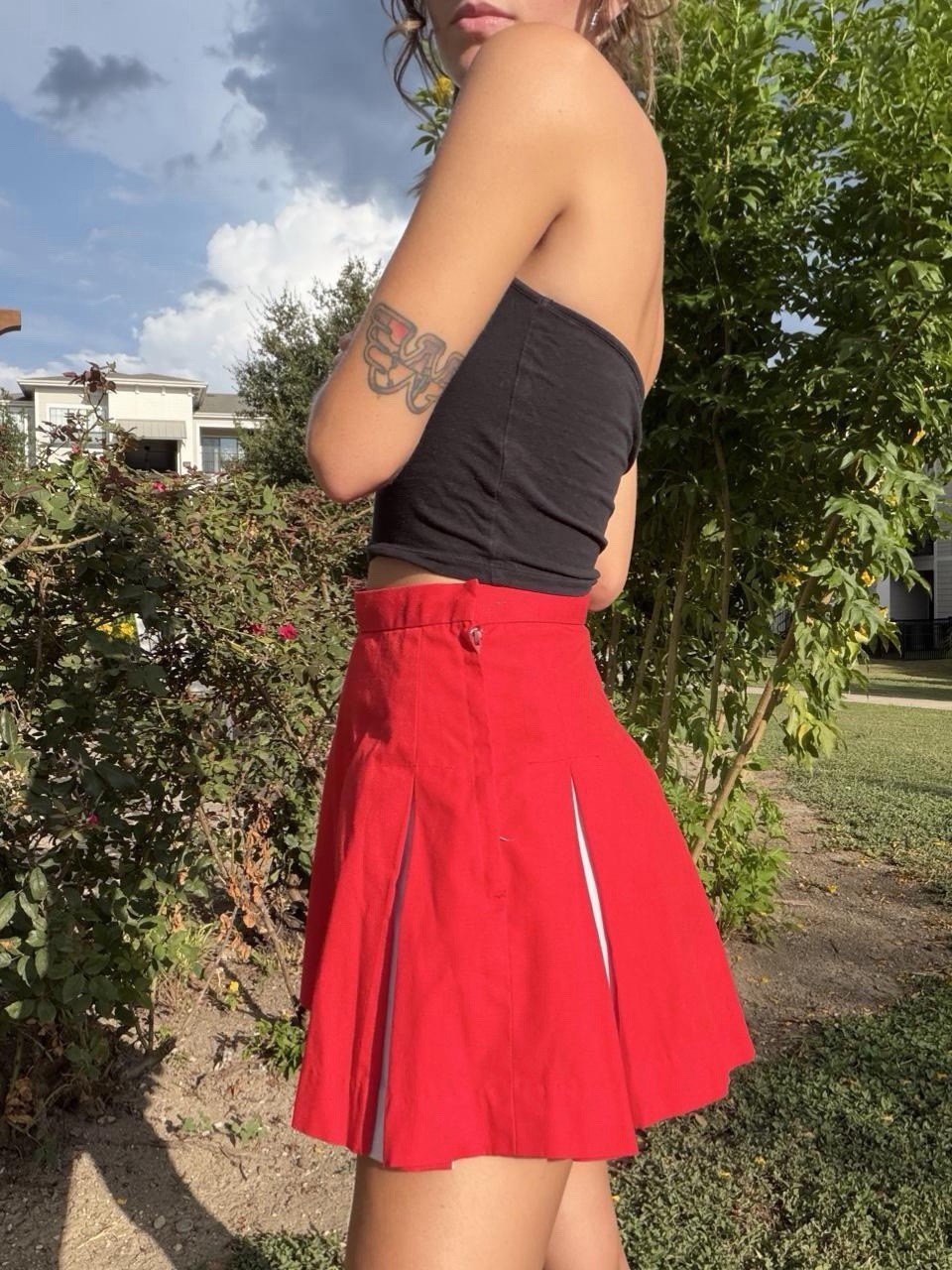 Vintage 70s Handmade Red Mini Cheer Skirt Preppy Sporty Retro 26” Small
