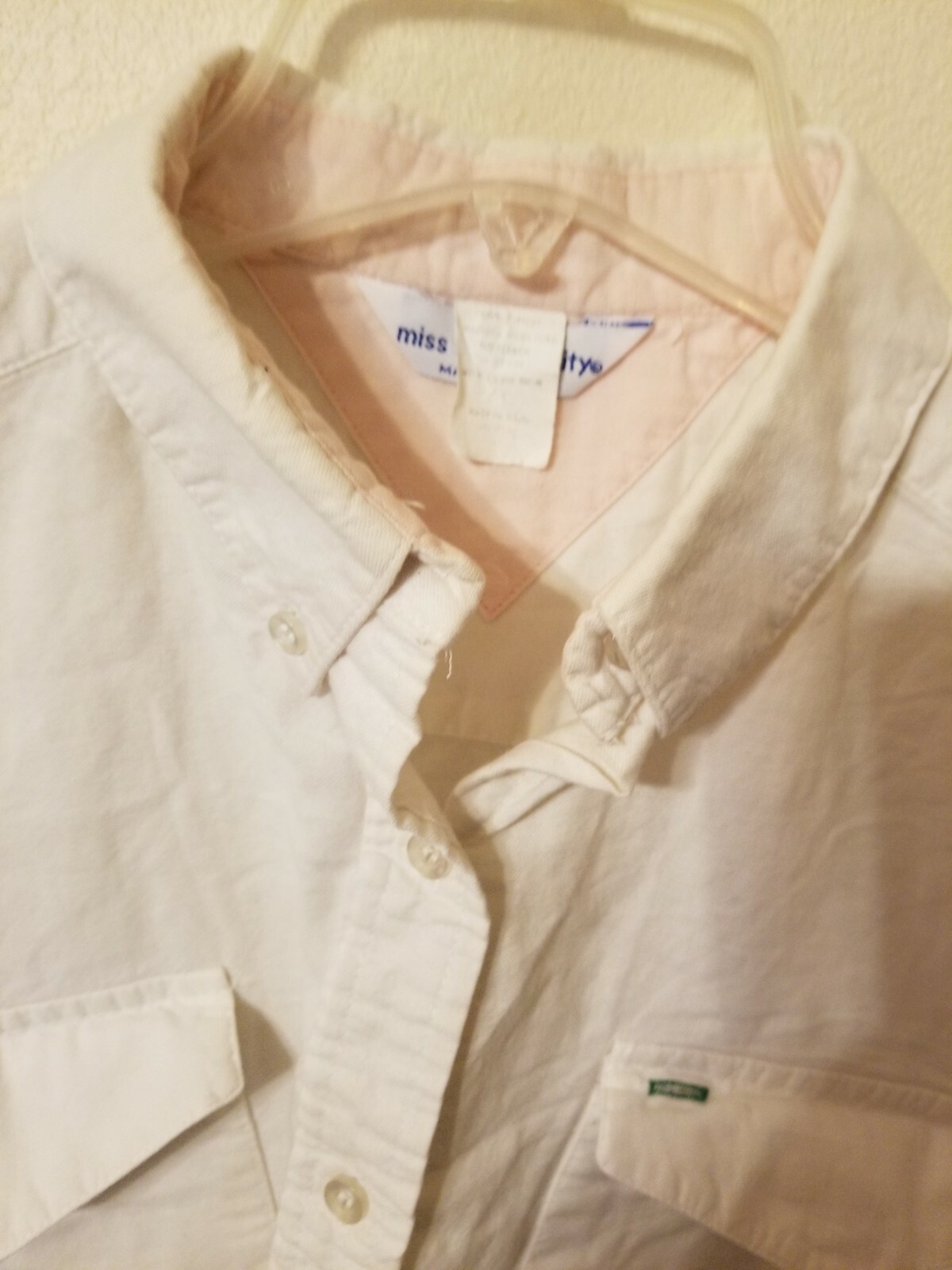 miss fashionality size M vtg long sleeve blouse white 2 pockets button up 26 L