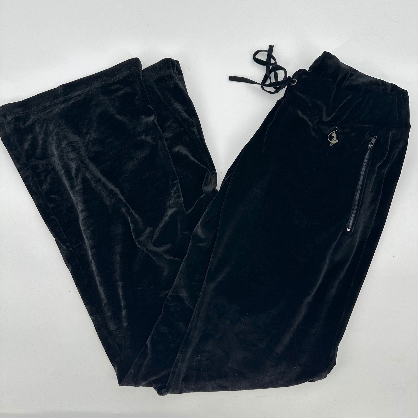Y2K Baby Phat Black Velvet Low Rise Flare Loungewear Pants Womens Small 2000 VTG