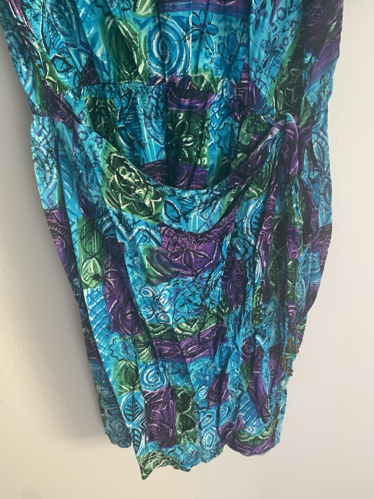 22 Vintage More Jazz Blue Hawaiian Tropical Sarong Dress 80s Retro Plus Floral