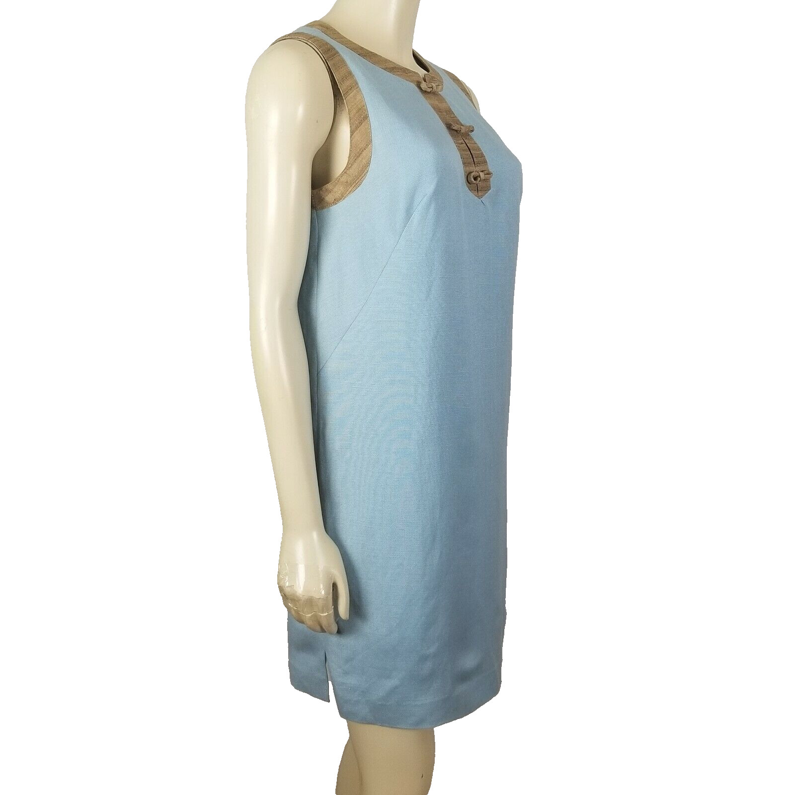 Vintage Geary Roark sleeveless blue and brown shift dress size S