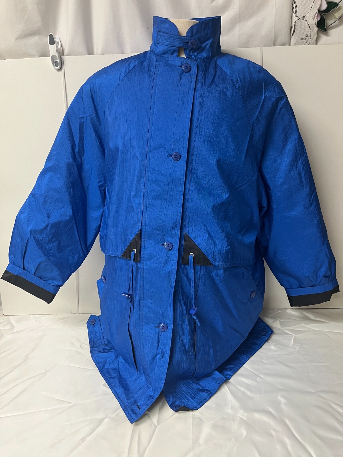 Vintage Raincoat 1980’s Blue Wmn sz 2X Zip Buttons Collar by Coat Collectables