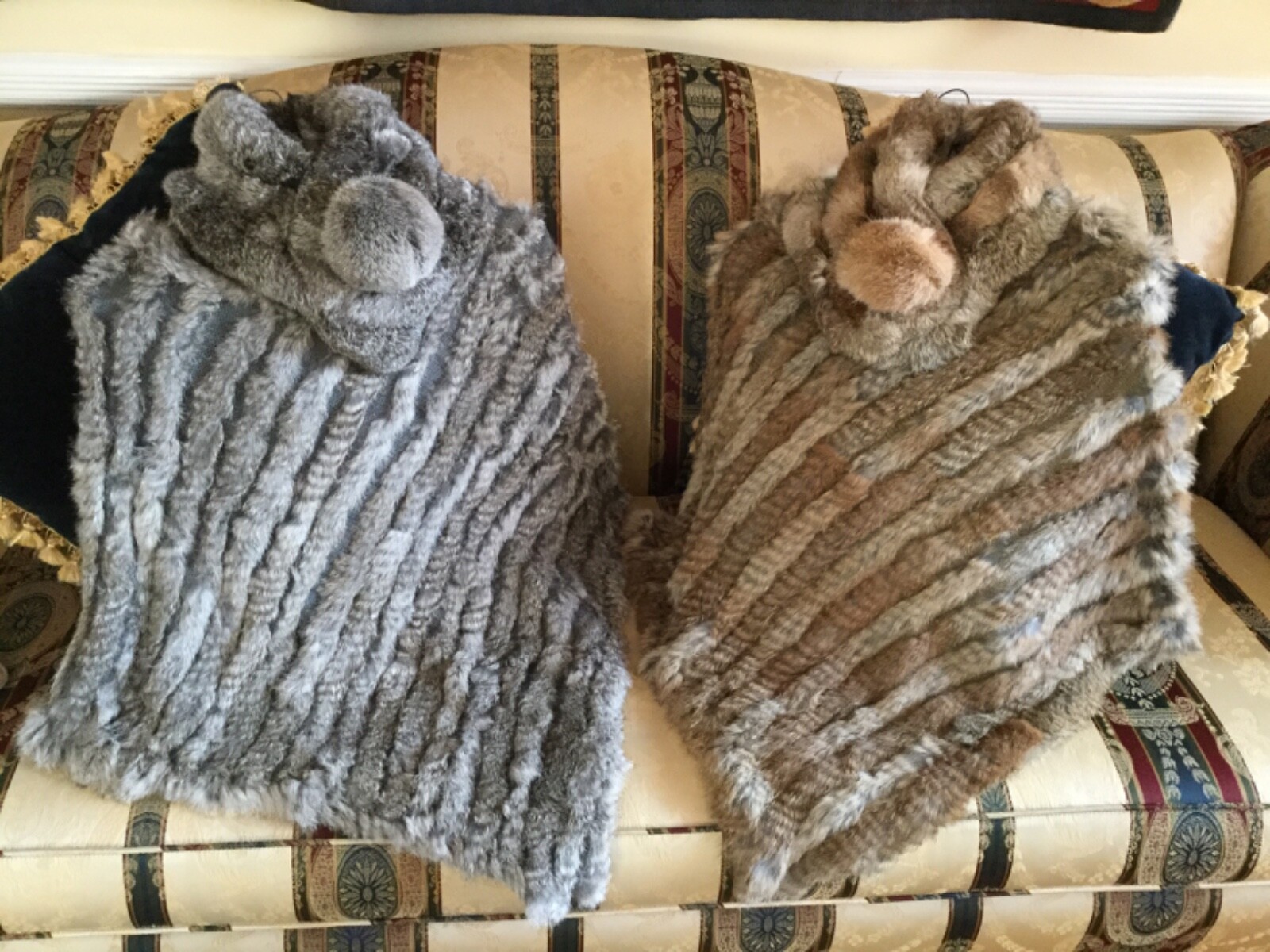 Rabbit FUR PONCHO Shawl Pullover HIPPIE BOHO COWGIRL, Tan or Grey
