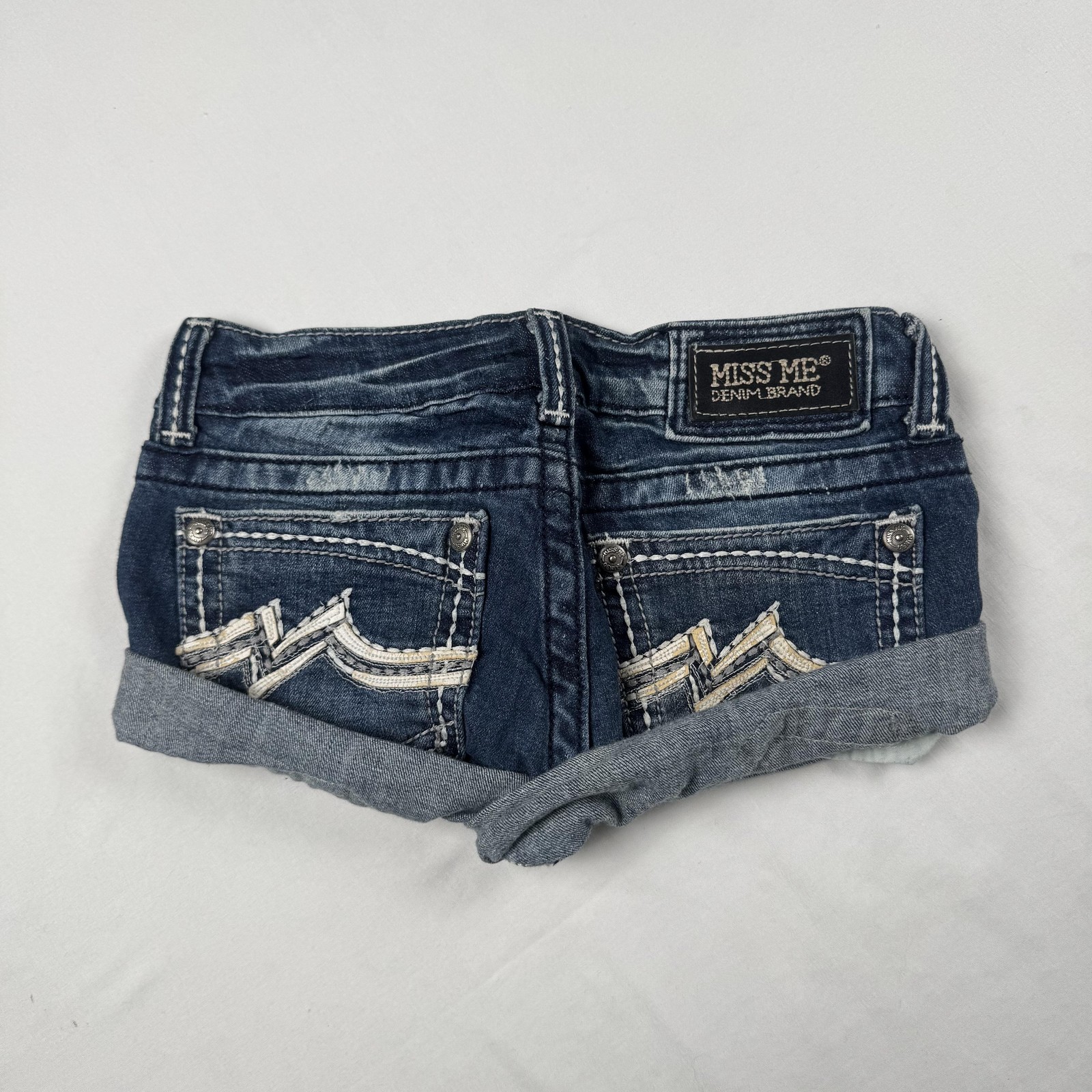Miss Me Denim Shorts Womens 26 Blue Rolled Cuff Embellished Pockets Casual