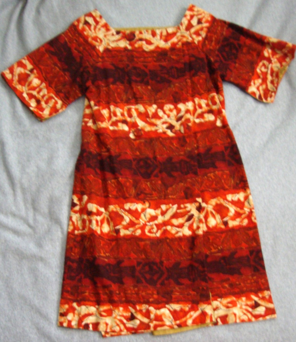 Kiyomi of Hawaii S Vintage 60s DRESS Orange Barkcloth Wraparound Shift Tiki