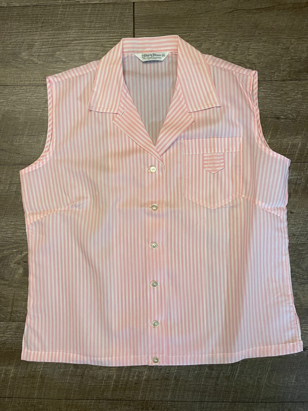Vintage Ship N Shore Pink/White Pin Stripe Sleeveless Ladys Top 80s Size 36