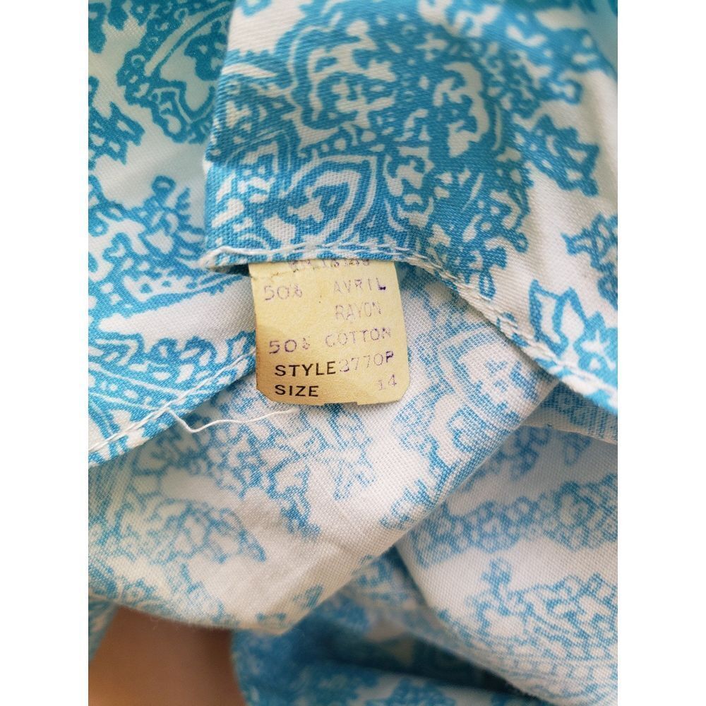 60s Deadstock Blue and White Rayon and Cotton Day Dress