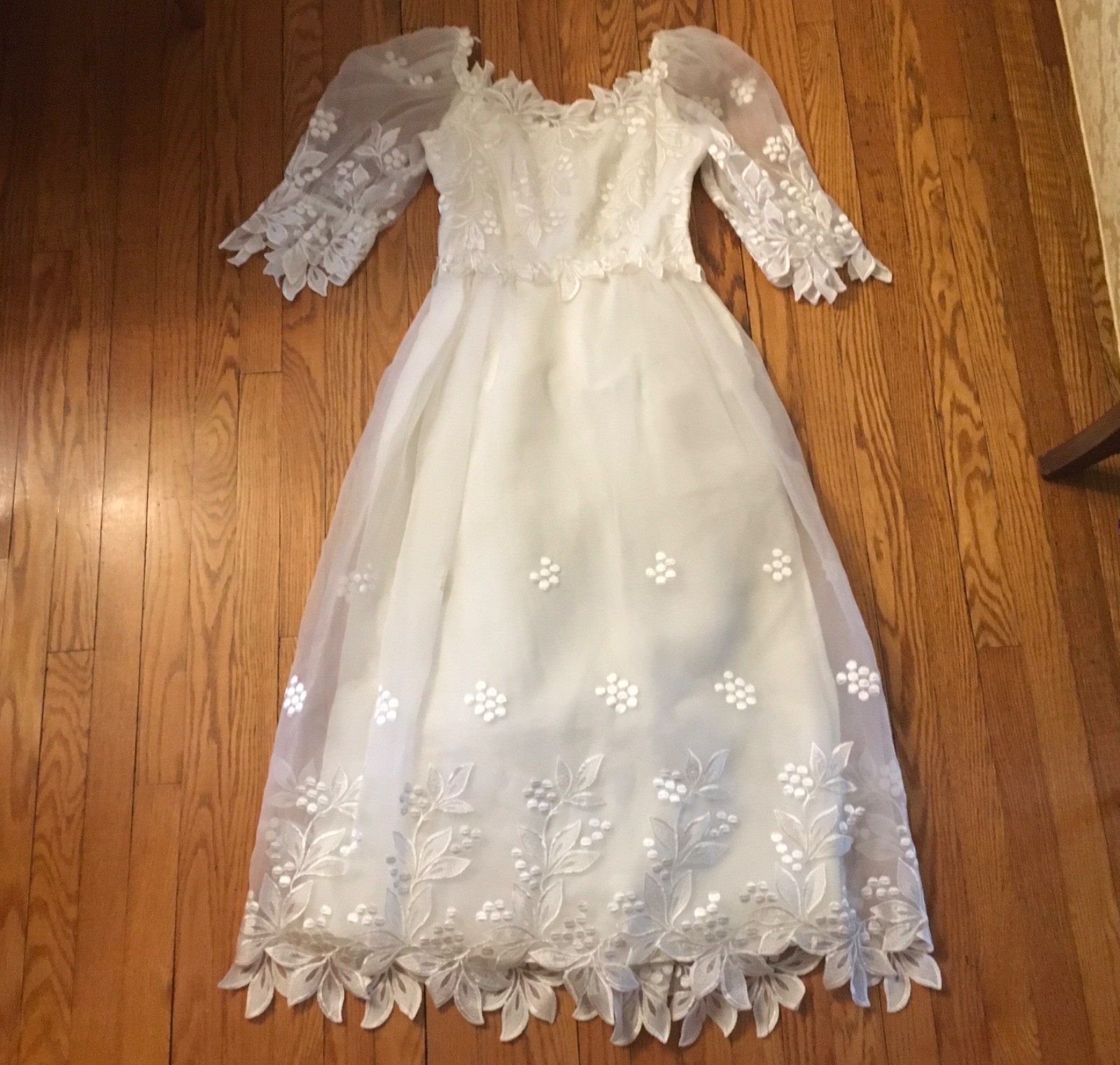 VTG Late 70’s-1980s House of Bianchi Tea Length Bridal Dress XS S 4 lined