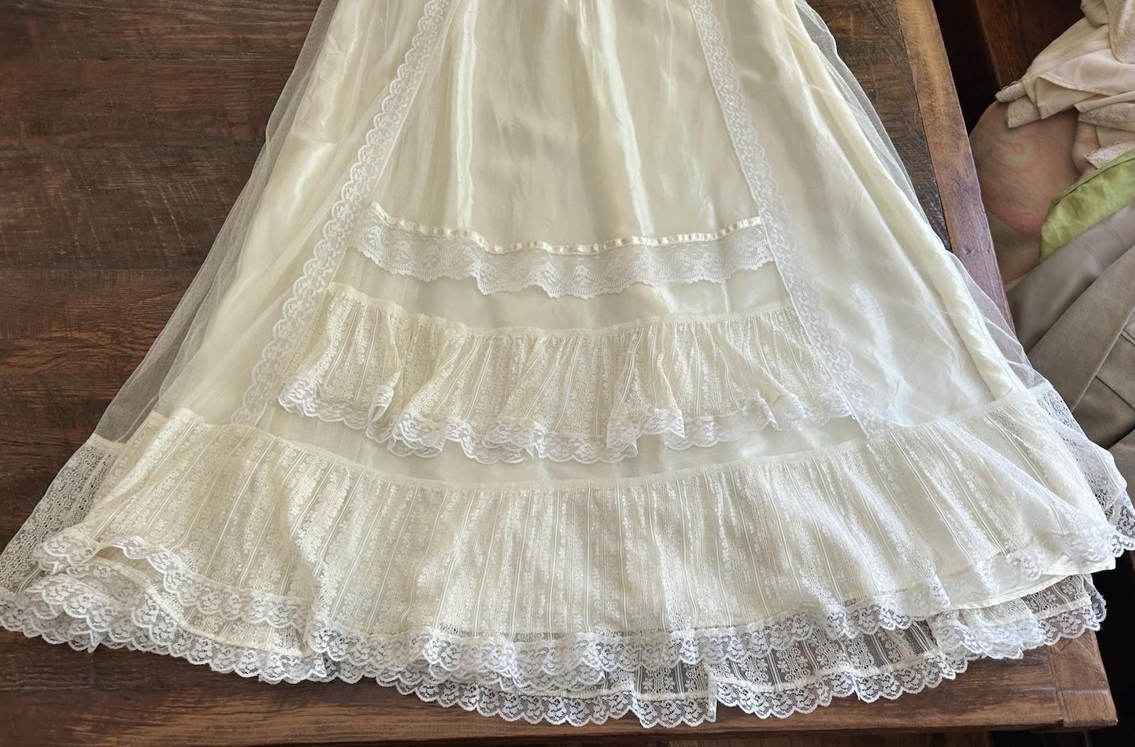 Vtg Gunne Sax Bridal Wedding Dress M/8 Ivory Tulle Lace Victorian Cottagecore