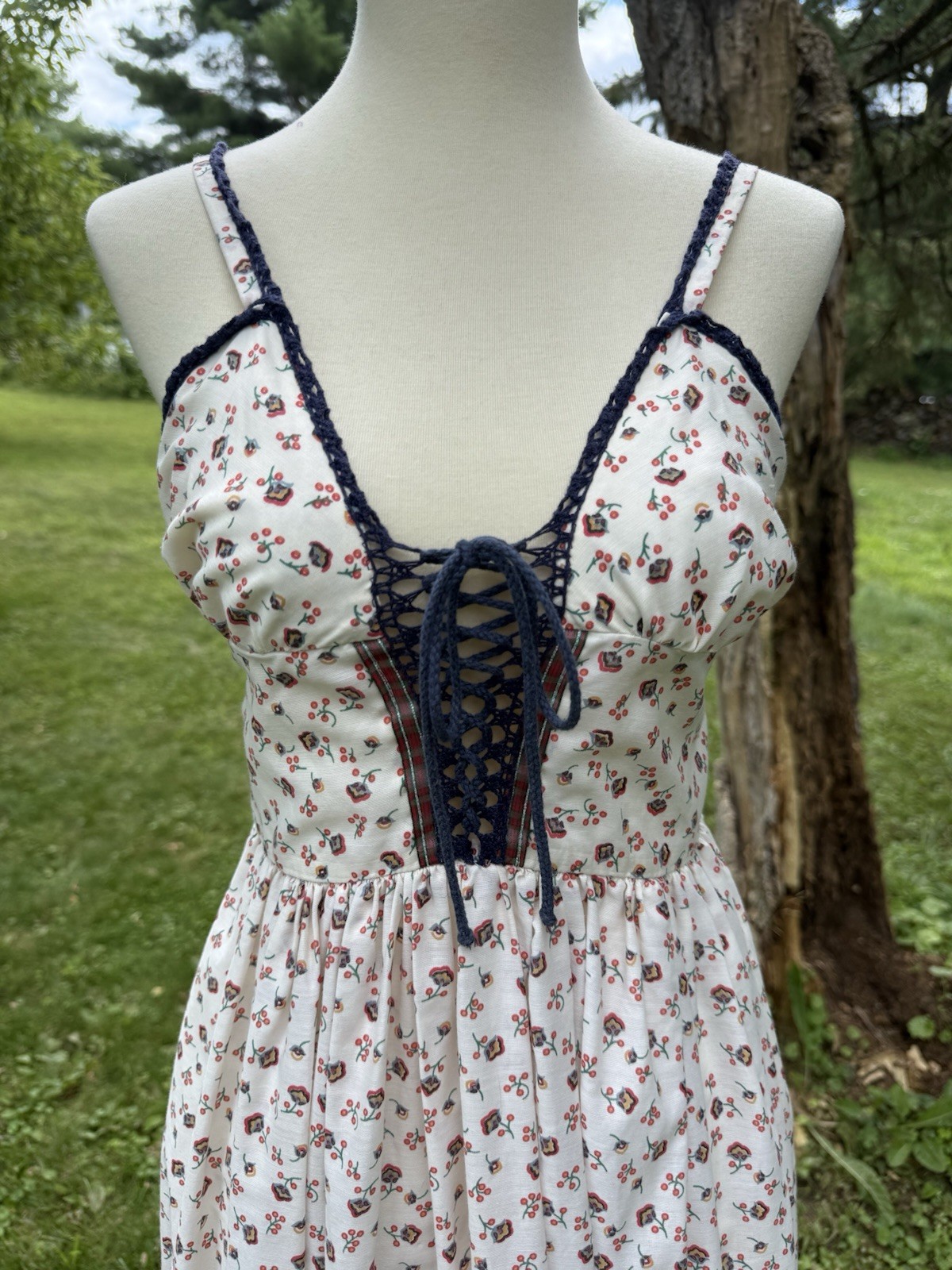 Vintage 70s Gunne Sax Maxi Sundress Prairie Boho Fairy Floral Corset Size 7