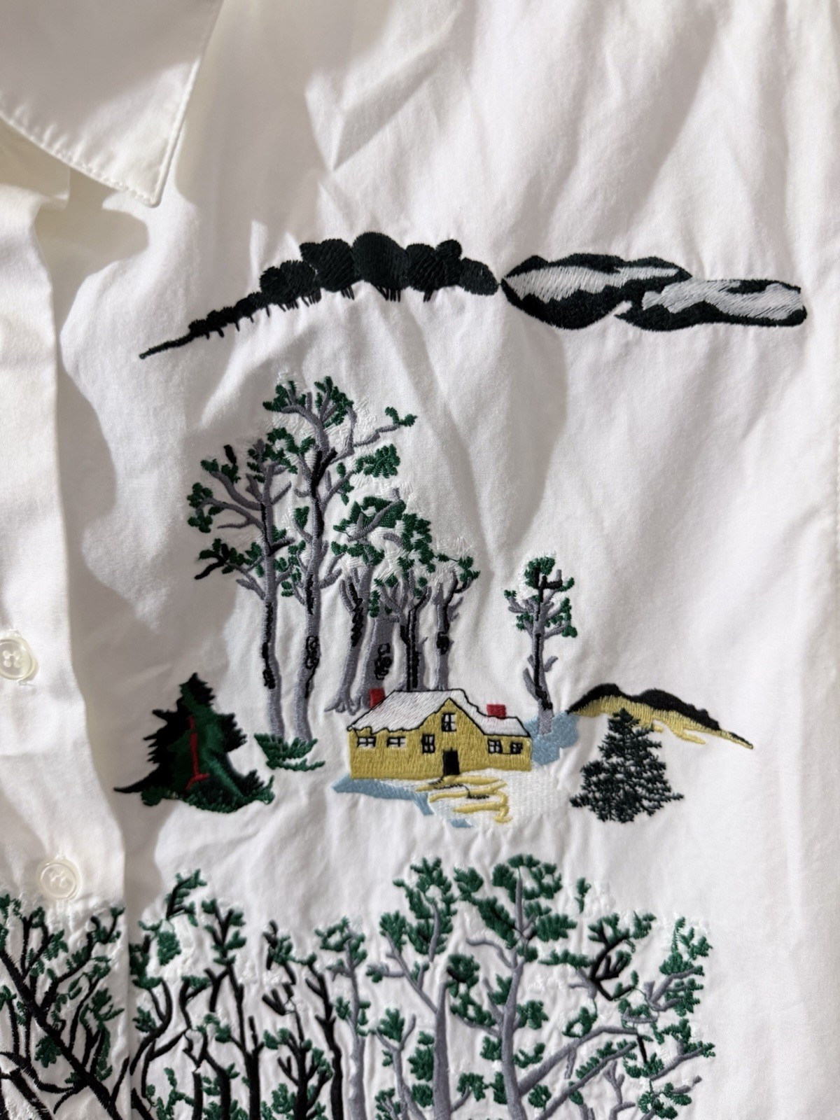 Vtg Cambridge Dry Goods White Shirt Womens Size 6 Embroidered Christmas Theme