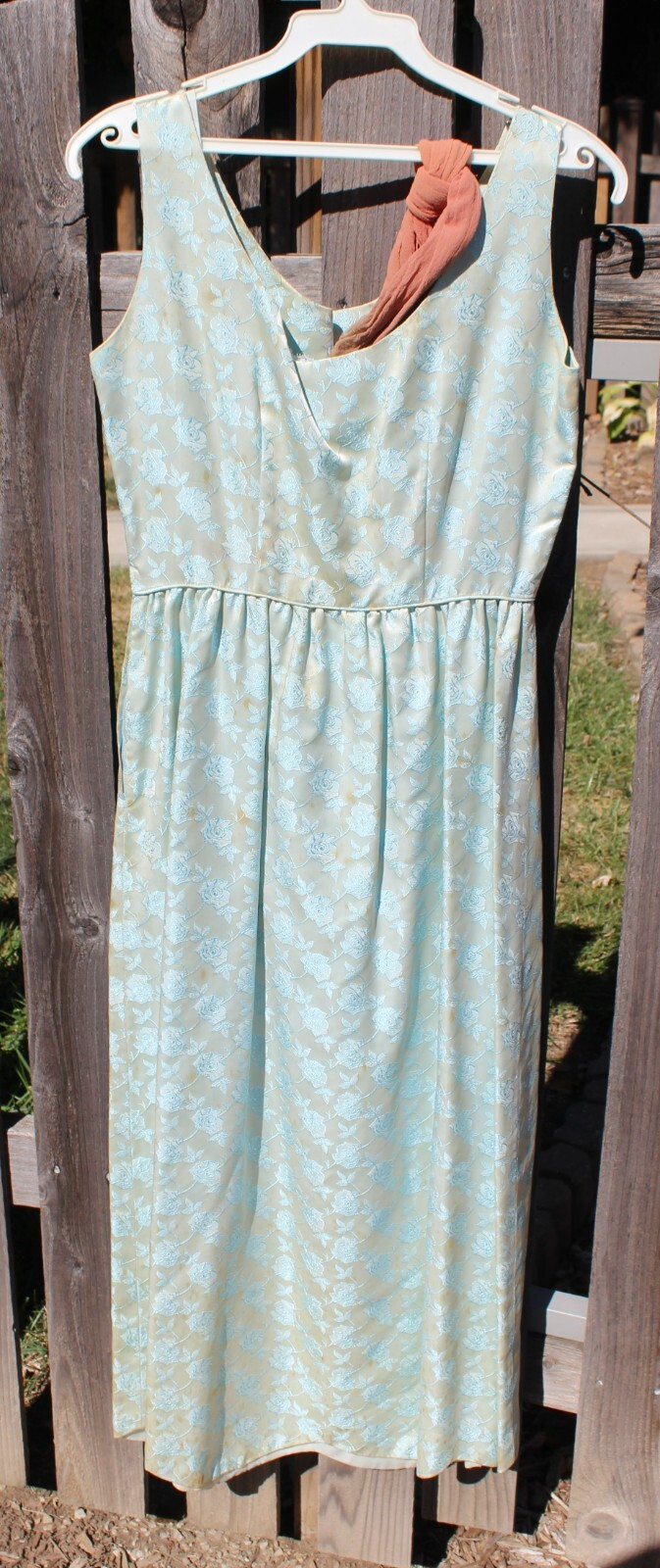 Vintage 1960 s Lacy Blue Gown, Cream Sweater, Nylons and Slip Small