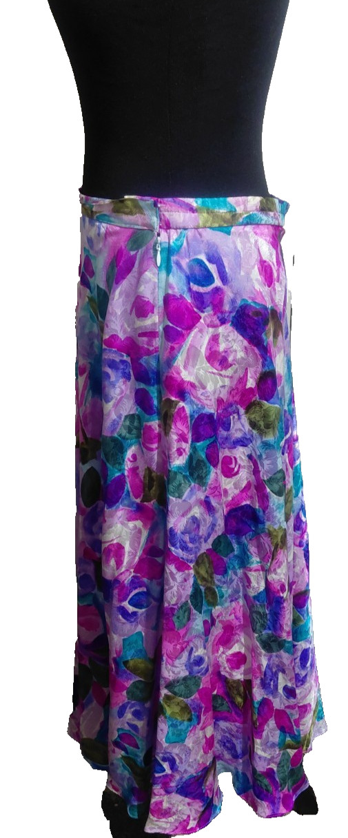 Adrianna Papell 2 PC 100% Silk Jacket & Long Skirt Pink Blue White Floral SZ 14