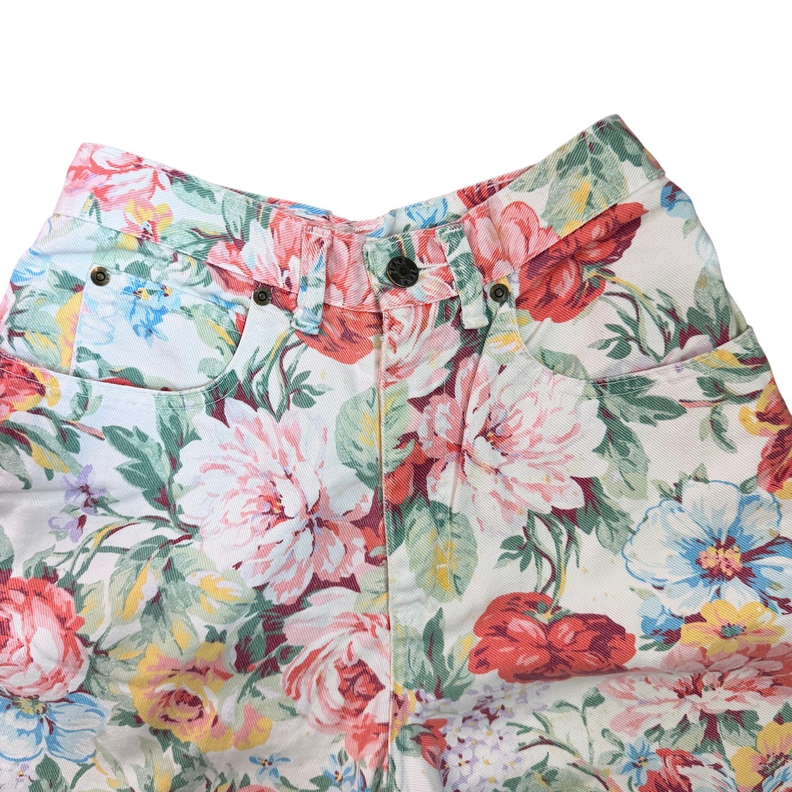 Zena Vintage Cottagecore 90s Women High Waisted Floral Denim Shorts Multi Cotton
